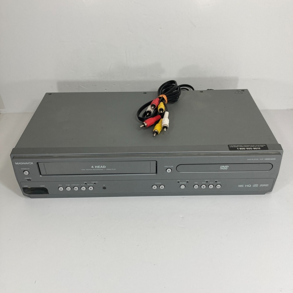 Magnavox CMWD2206 DVD VCR Combo Player VHS Recorder w/ AV Cords, No Remote